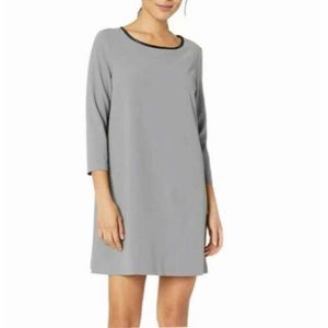 ECI New York Gray Shift  Dress with Black Leather Piping on Neckline Size Small